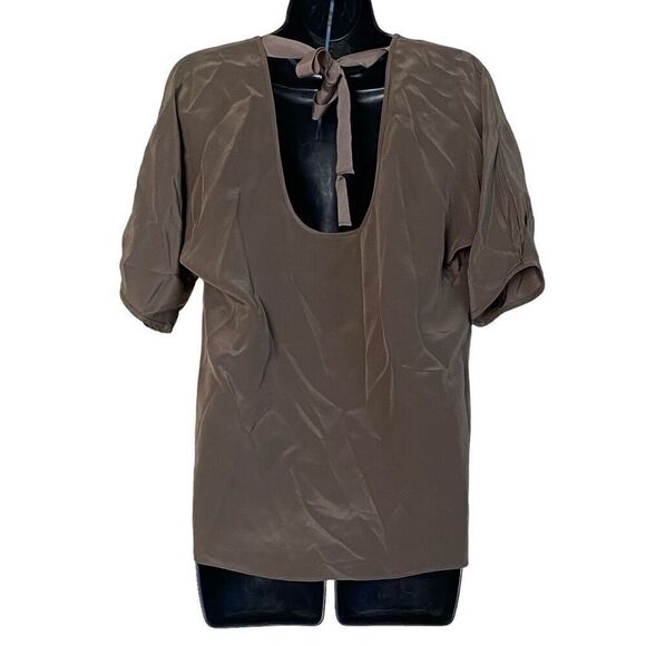 Tibi Taupe Periwinkle Blue Silk Beaded 3/4 Sleeve Blouse Top Sz 2 - Picture 3 of 15